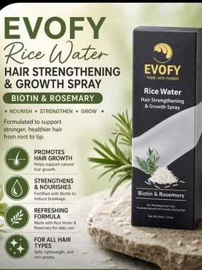 EVOFY Rice Water Hair Strengthening & Growth Spray - Biotin & Rosemary